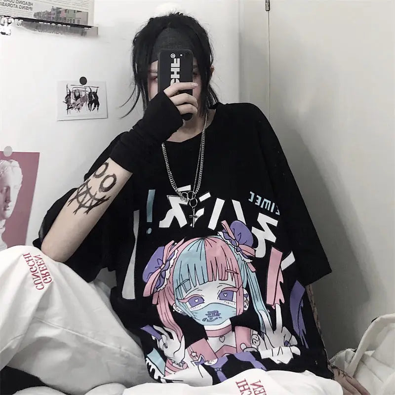 Goth Girl Mask Dark Aesthetic Loose T Shirt