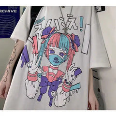 Goth Girl Mask Dark Aesthetic Loose T Shirt