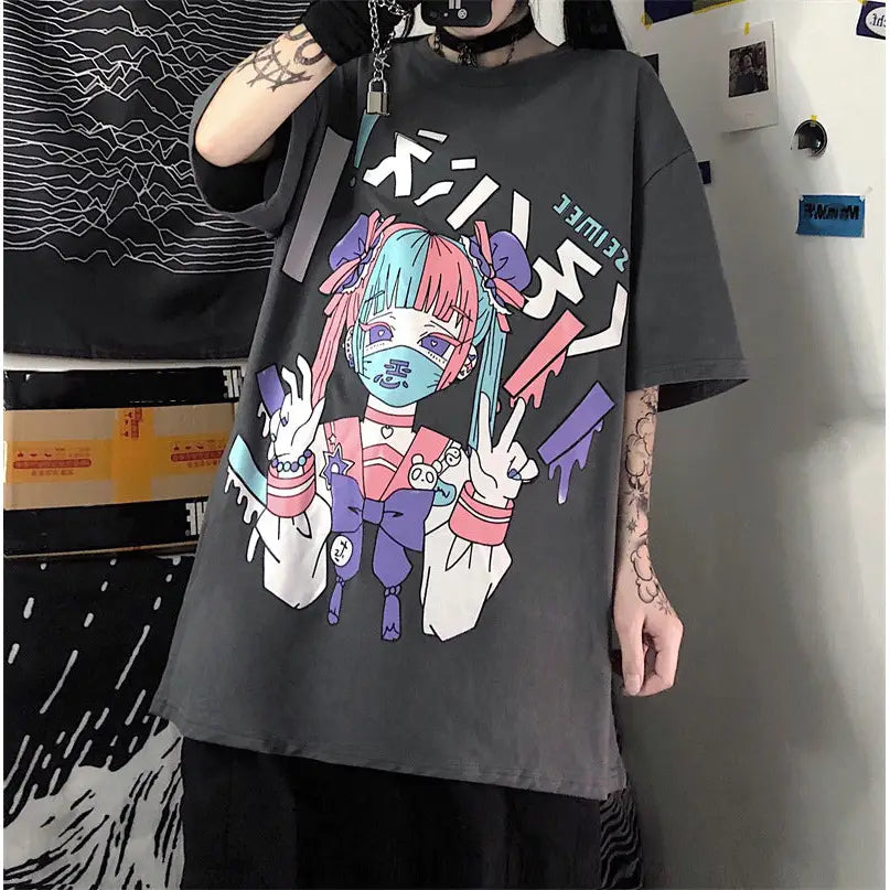 Goth Girl with Mask Dark T-shirt - dark gray / XL - T-Shirt