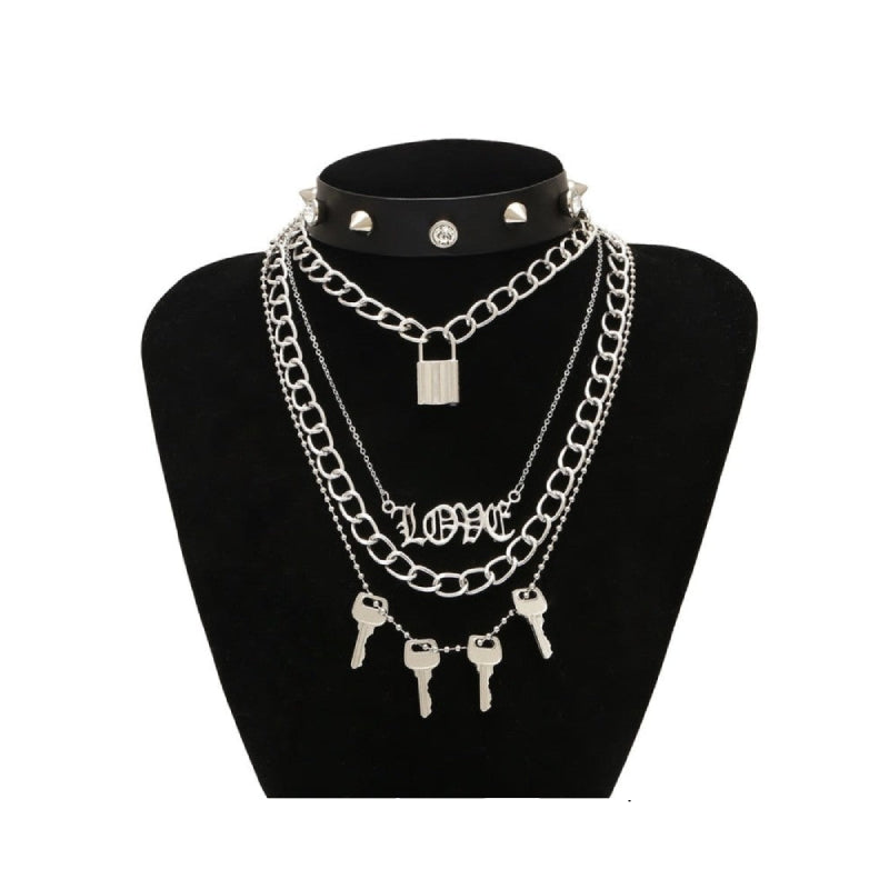 Goth Key Padlock Pendant Necklace - 1
