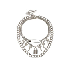Goth Key Padlock Pendant Necklace
