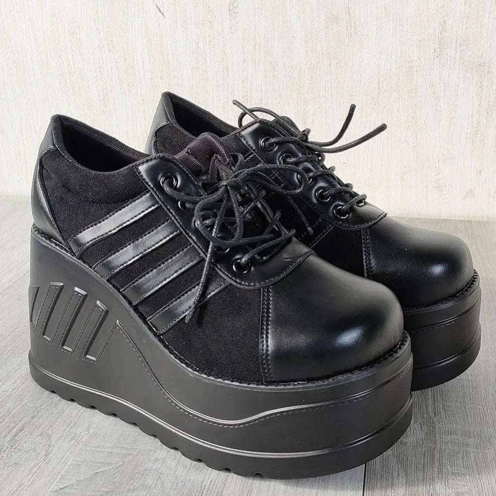 Goth Platform Fashion High Heels Sneaker - black / 5 - Shoes