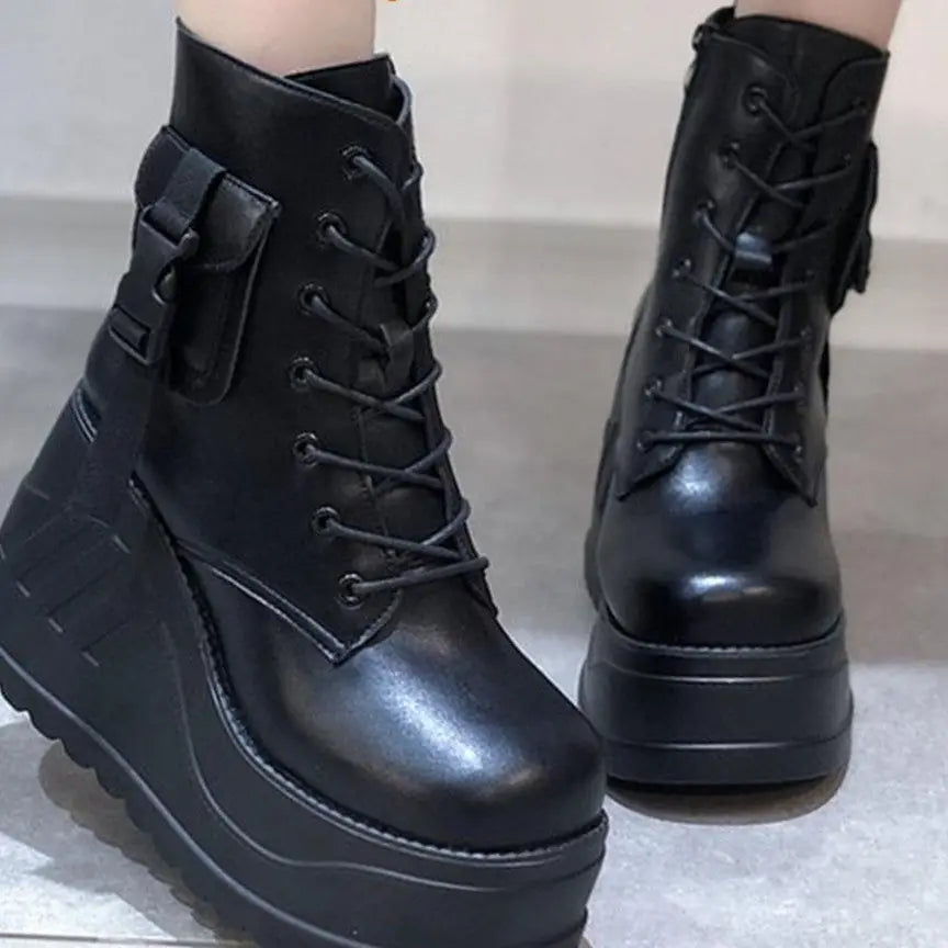 Goth Platform Fashion High Heels Sneaker - black style 4