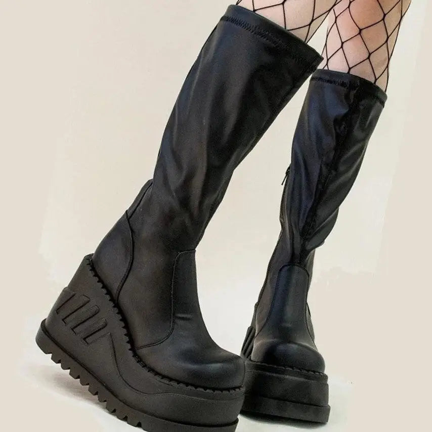 Goth Platform Fashion High Heels Sneaker - black style 7