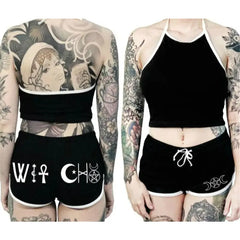 Goth Punk Plus Size Shorts and Top Set black white / S