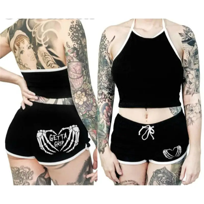 Goth Punk Plus Size Shorts and Top Set Cool black / S