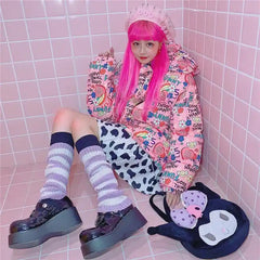 Goth Striped Leg Warmers Knee Length Socks