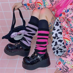 Goth Striped Leg Warmers Knee Length Socks
