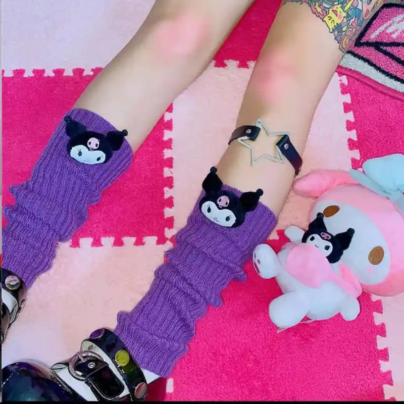 Goth Striped Leg Warmers Knee Length Socks Purple / One Size