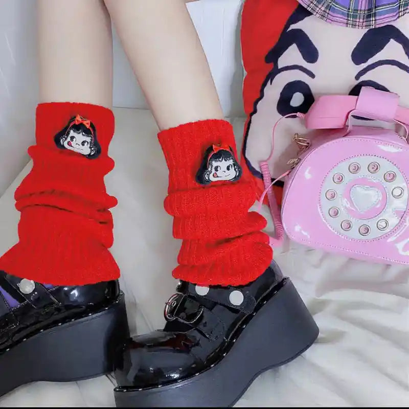 Goth Striped Leg Warmers Knee Length Socks Red / One Size