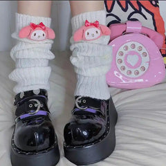 Goth Striped Leg Warmers Knee Length Socks White / One Size