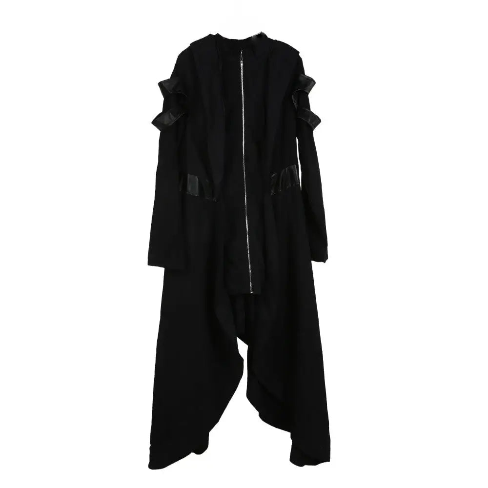 Gothic Asymmetric Hooded Double Coat with Zipper Black / S