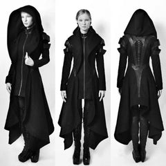 Gothic Asymmetric Hooded Double Coat with Zipper