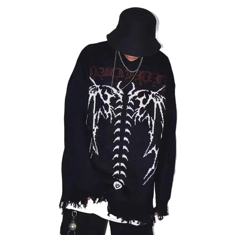 Gothic Bat Skeleton Knitted Sweater