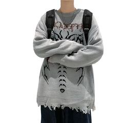 Gothic Bat Skeleton Knitted Sweater for Men and Women