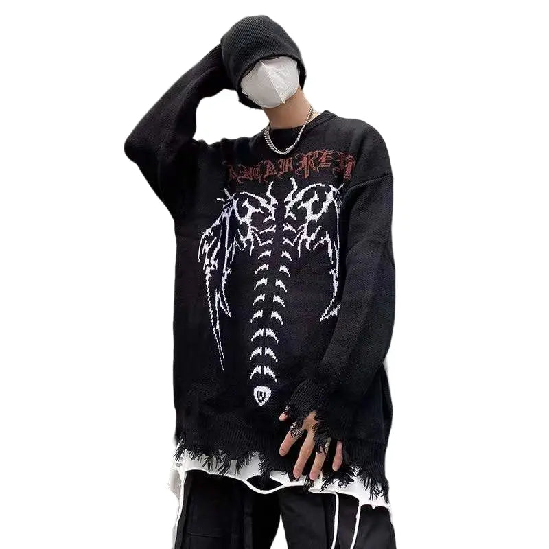 Gothic Bat Skeleton Knitted Sweater for Men and Women