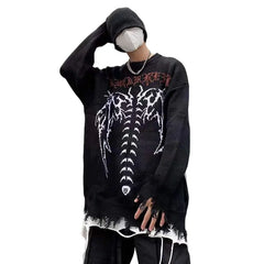 Gothic Bat Skeleton Knitted Sweater for Men and Women