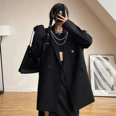 Gothic Black Baggy Blazer with Pockets Embellished