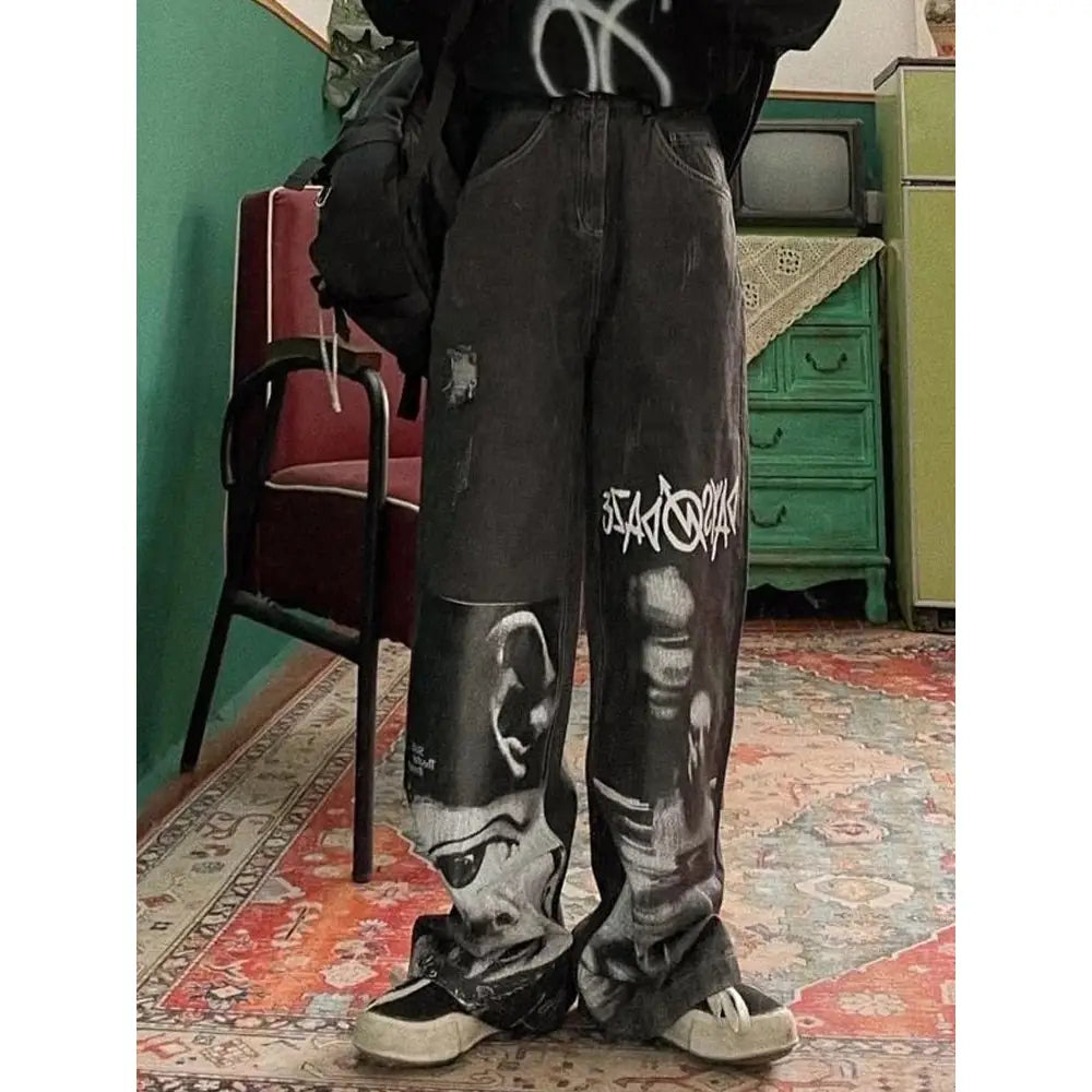 Gothic Black Baggy Denim Pants