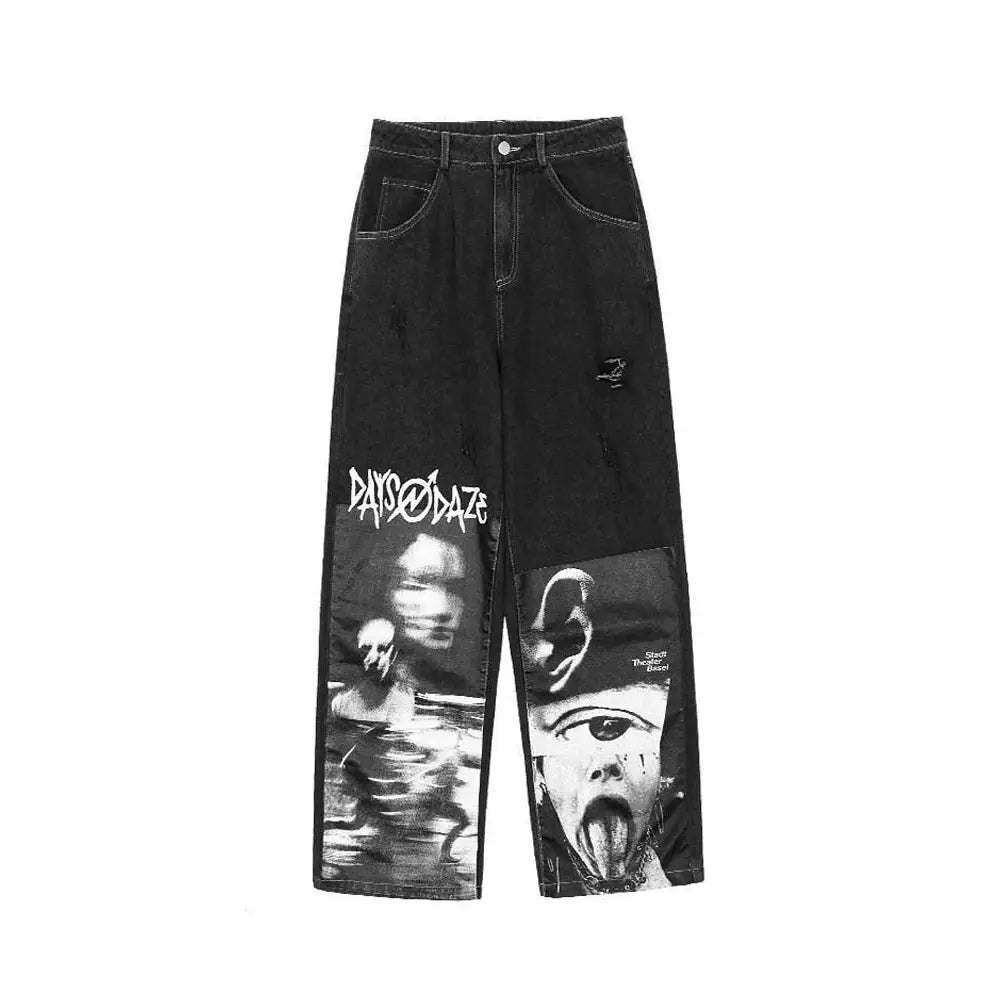 Gothic Black Baggy Denim Pants