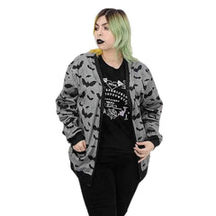 Gothic Black Bat Loose Zip-Up Cardigan