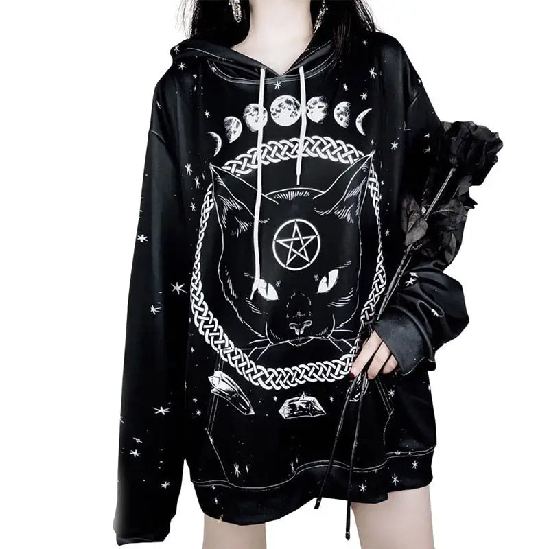 Gothic Black Cat Astral Hoodies for Everyday Wear