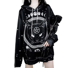 Gothic Black Cat Astral Hoodies for Everyday Wear