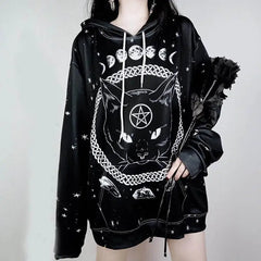 Gothic Black Cat Astral Hoodies for Everyday Wear
