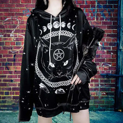 Gothic Black Cat Astral Hoodies for Everyday Wear