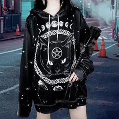 Gothic Black Cat Astral Hoodies for Everyday Wear / S