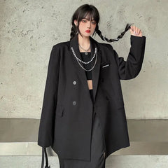 Gothic Black Long-Sleeved Baggy Blazer With Pockets