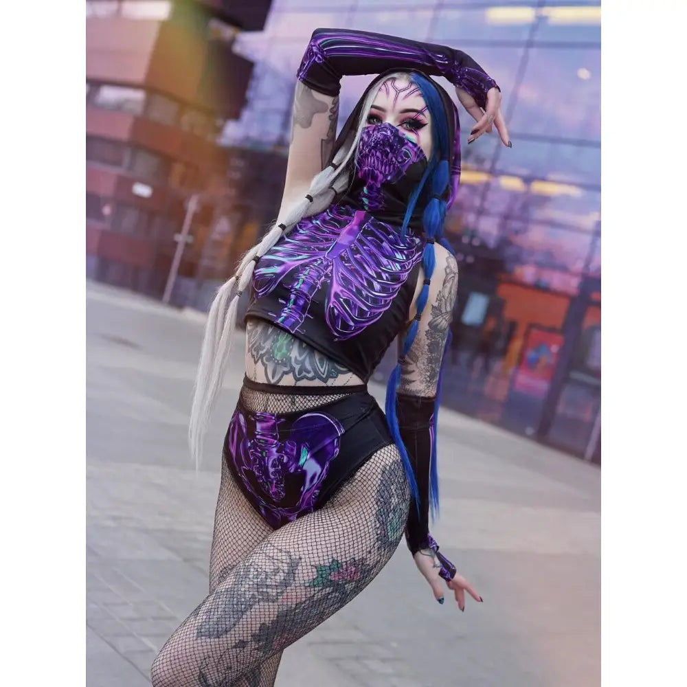 Gothic Breast Skeleton Vaporwave Hooded Crop Tank Top