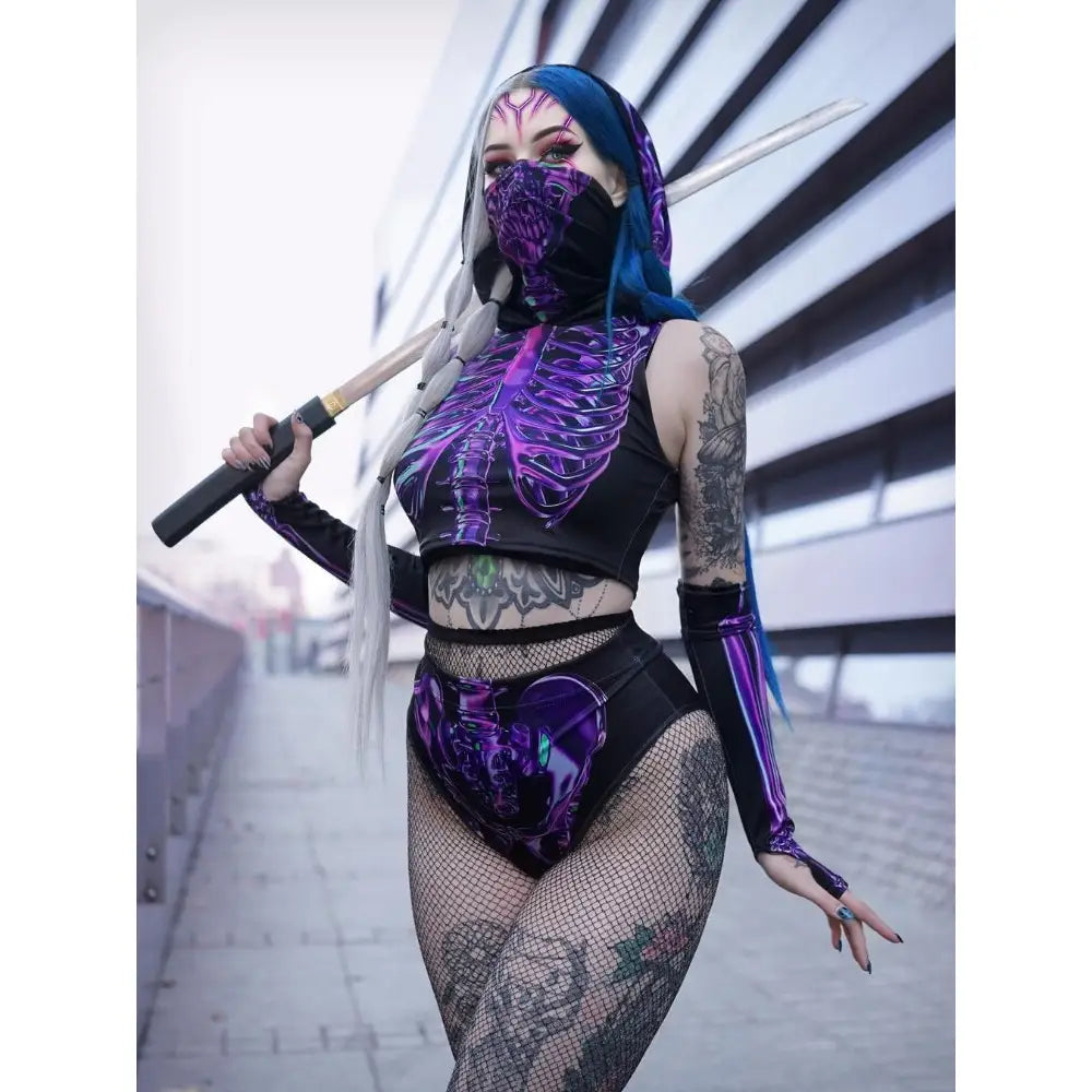 Gothic Breast Skeleton Vaporwave Hooded Crop Tank Top