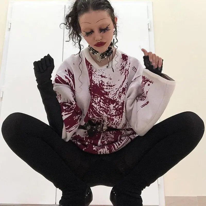 Gothic Castle Oversized Knit Sweater Acrylic Loose Fit