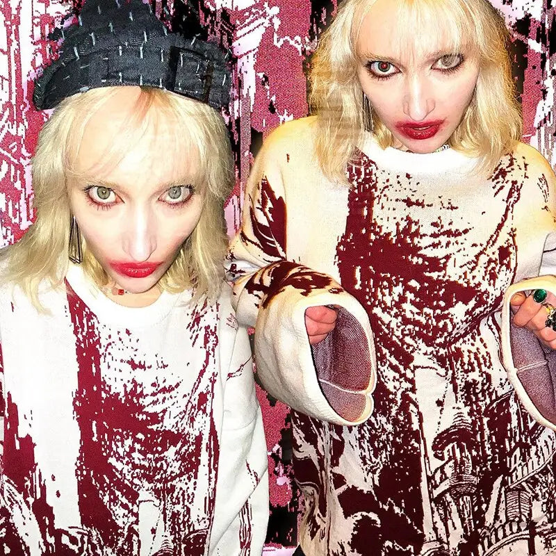 Gothic Castle Oversized Knit Sweater Acrylic Loose Fit