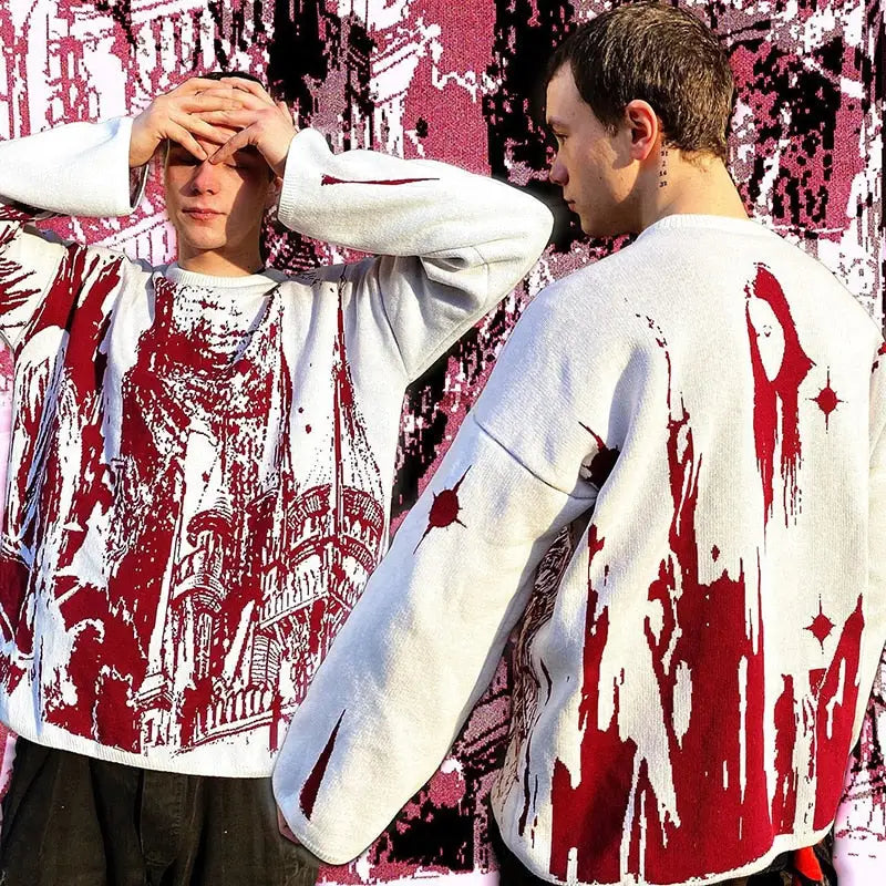 Gothic Castle Oversized Knit Sweater Acrylic Loose Fit