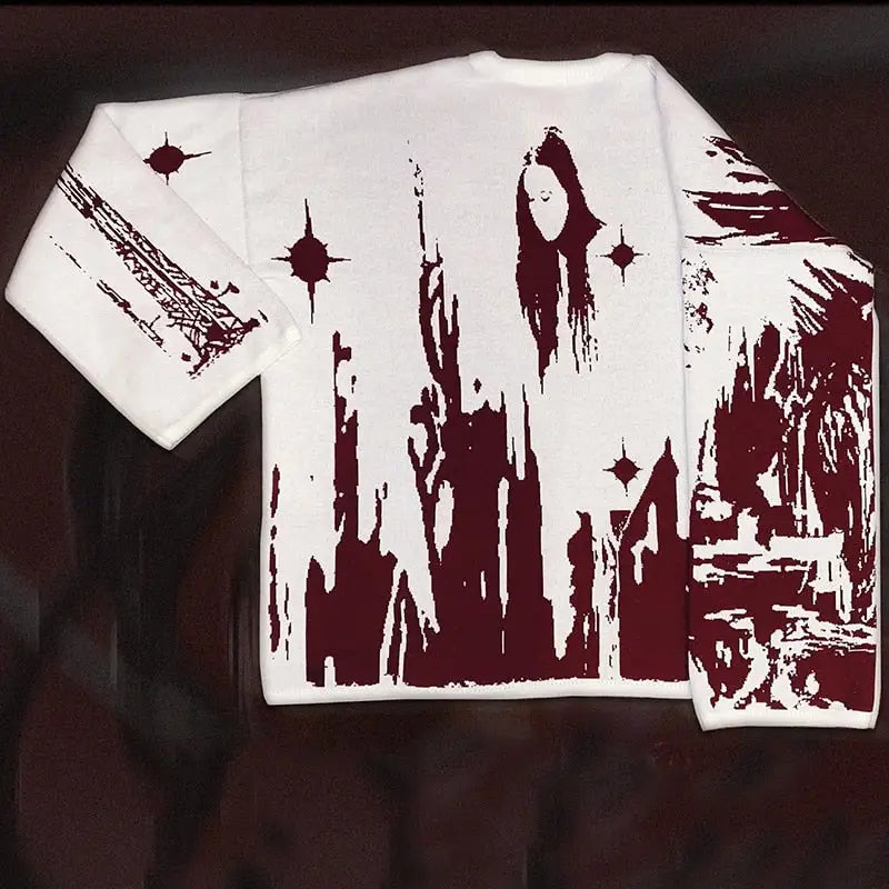 Gothic Castle Oversized Knit Sweater Acrylic Loose Fit