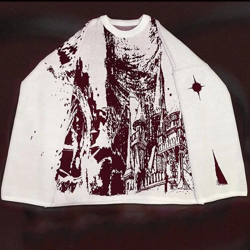 Gothic Castle Oversized Knit Sweater Acrylic Loose Fit