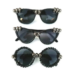 Gothic Cat Eye Skull Rhinestone Round Sunglasses