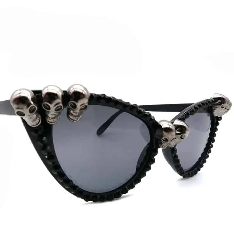 Gothic Cat Eye Skull Rhinestone Round Sunglasses