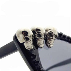 Gothic Cat Eye Skull Rhinestone Round Sunglasses