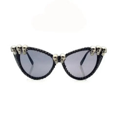 Gothic Cat Eye Skull Rhinestone Round Sunglasses