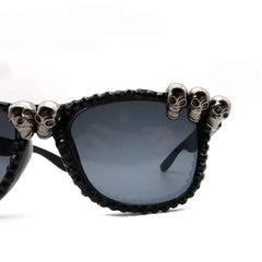 Gothic Cat Eye Skull Rhinestone Round Sunglasses