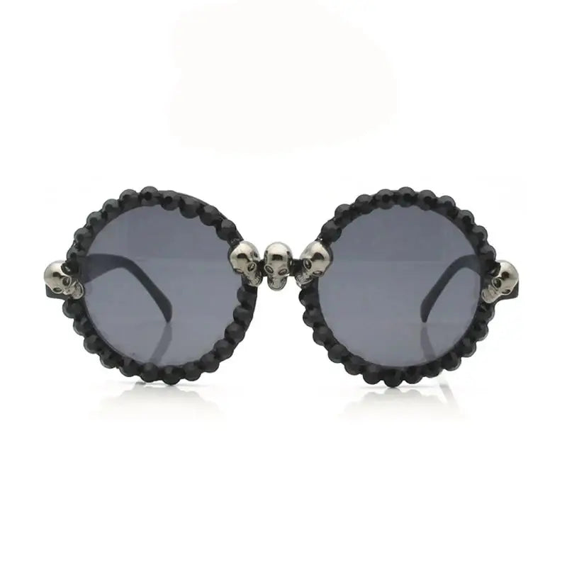 Gothic Cat Eye Skull Rhinestone Round Sunglasses