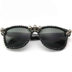 Gothic Cat Eye Skull Rhinestone Round Sunglasses