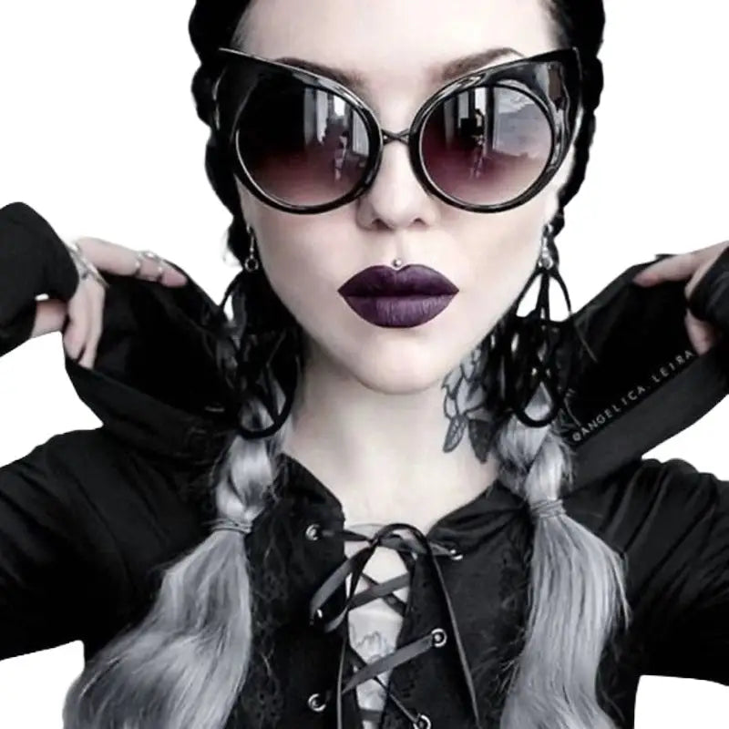 Gothic Cat Eyes Sunglasses UV400 Acrylic Lenses