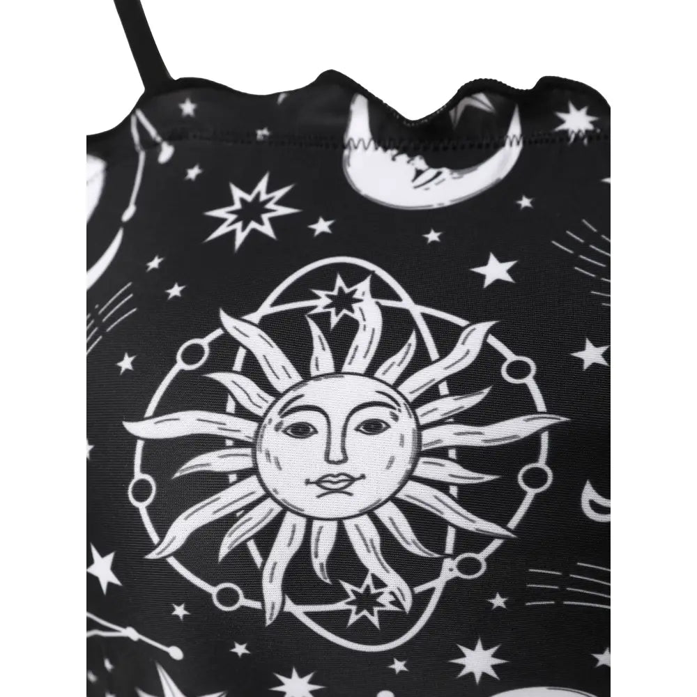 Gothic Celestial Sun Moon Print High Waist Swimwear