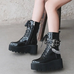 Gothic Chains Round Toe Mid Calf Boots Euro Size