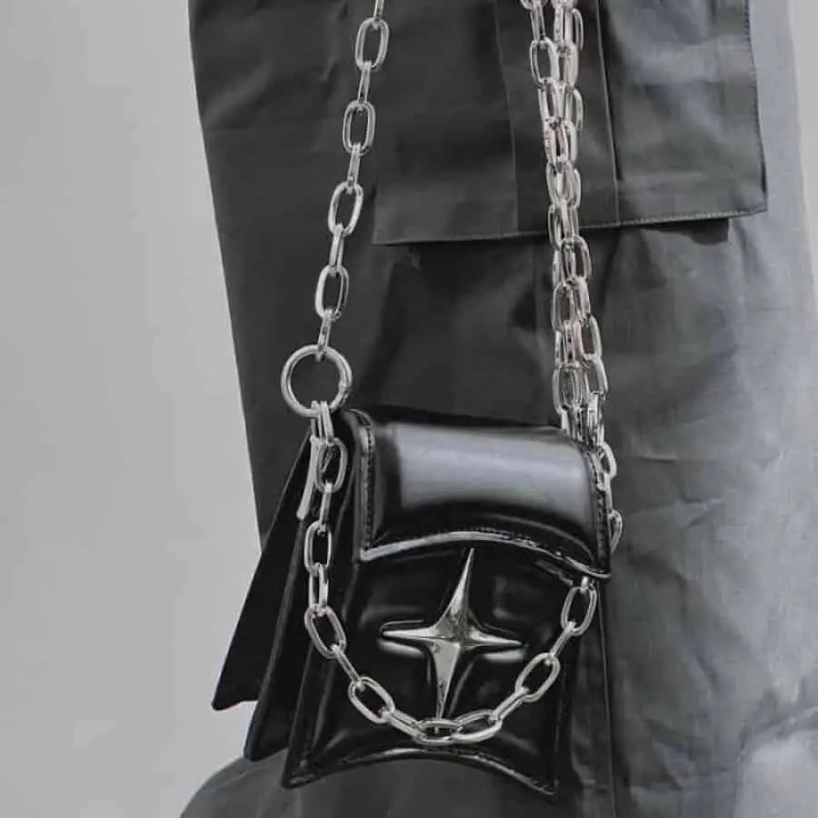Gothic Cross Faux Leather Small Chain Shoulder Bag