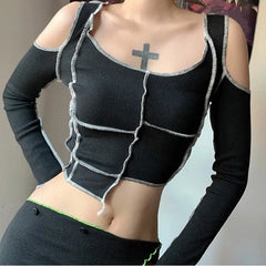 Gothic Dark Patchwork Crop Top